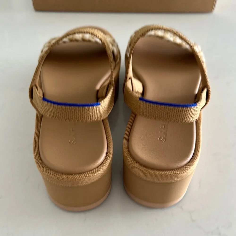 Rothy's Tan and Cream Braided Strap Platform Sandals